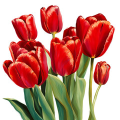 red tulips. a bouquet of beautiful flowers. drawing. illustration. artificial intelligence generator, AI, neural network image. background for the design.