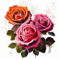 red and pink roses. a bouquet of beautiful flowers. drawing. illustration. artificial intelligence generator, AI, neural network image. background for the design.