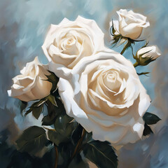 white roses. a bouquet of beautiful flowers. drawing. illustration. artificial intelligence generator, AI, neural network image. background for the design.