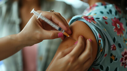 Woman Receiving Vaccine From Nurse