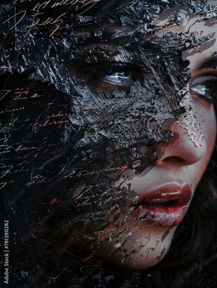 Poster text art displaying intricate typography and calligraphy elements in abstract composition.