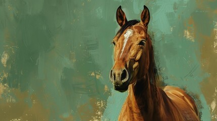Horse with Brown Coat and White Forehead Spot - obrazy, fototapety, plakaty