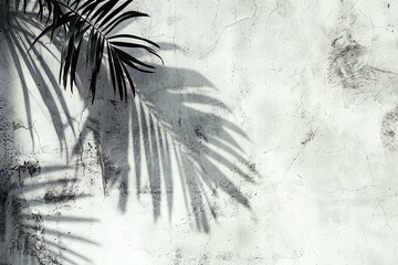 Gray Grunge dirty texture wall with palm shadow. Abstract background.