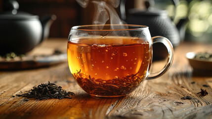 A Cup of Tea With Steam Rising - obrazy, fototapety, plakaty
