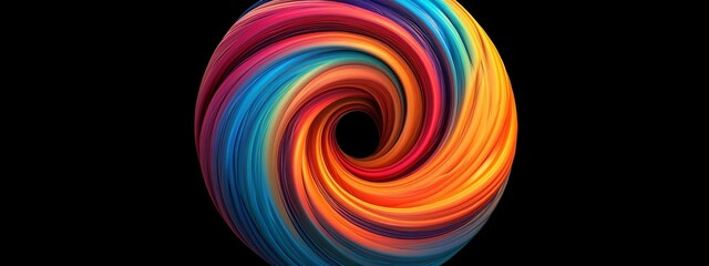 3d rendering of multicolored spiral on a black background.