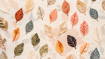 Colorful Leaves Embroidery - obrazy, fototapety, plakaty