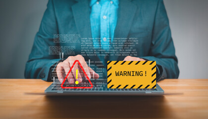 Warning system hacker threat attack eror risk Cyber security on computer data alert access code malware spam website for computer laptop management maintenance service working software failure acciden - obrazy, fototapety, plakaty