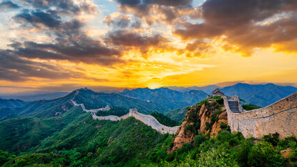 The Great Wall of China at dusk. Famous travel destinations in China.