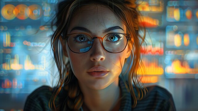 a businesswoman attending a virtual seminar from her home office, surrounded by reference materials and digital devices as she actively participates in the learning experience.