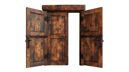 Old wooden door isolated on transparent background. Interior design concept.