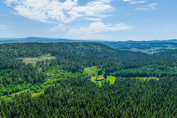 Blick auf den Vorderen Bayerischen Wald rund um den Geißkopf nahe Bischofsmais im Sommer