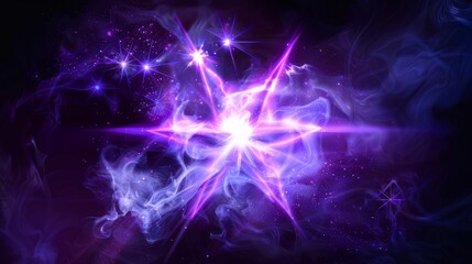 Fototapeta na wymiar Magic burst effect with purple light, blue sparks, and steam isolated on transparent background, modern realistic illustration.