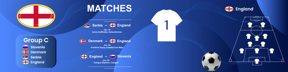 England national football team information banner with match schedule. Seamless carousel for Instagram.