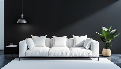 modern living room concept, White Scandinavian interior design with sofa, Ona a pastel dark colour - obrazy, fototapety, plakaty