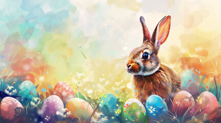 Fototapeta na wymiar easter bunny illustration, colored eggs 
