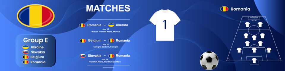 Information banner of the Romanian national football team with match schedule. Seamless carousel for Instagram.