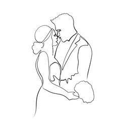 Continuous drawing of lines. Line art of kissing lovers. Continuous line drawing. Vector minimalistic