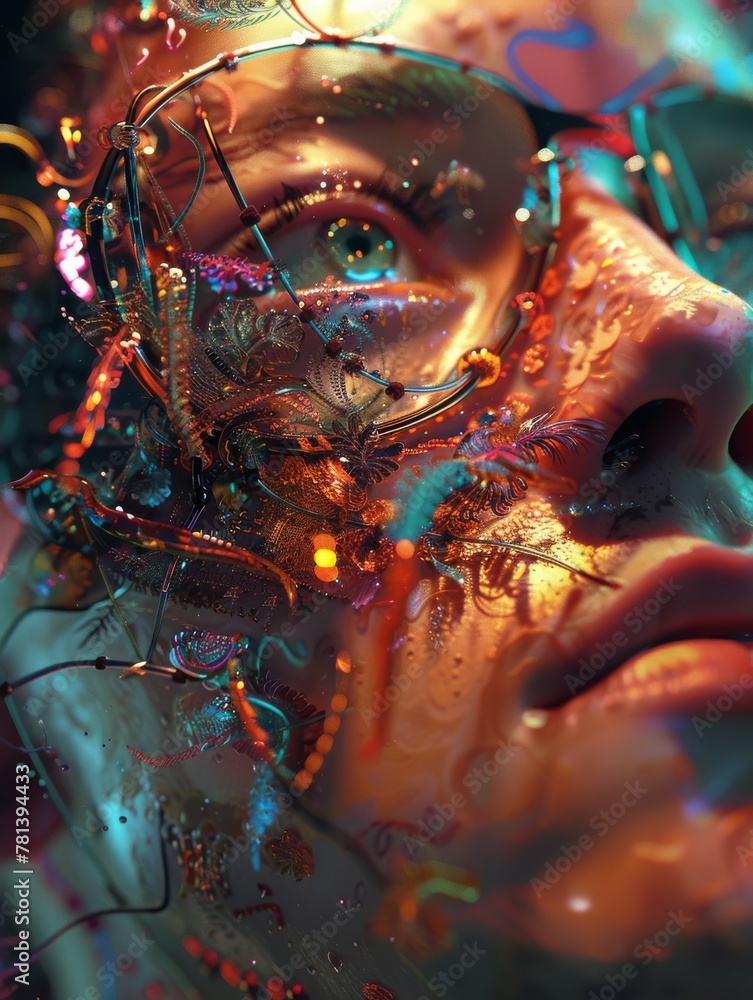 Poster digital abstract art: exploring intersection of form and color in vibrant composition