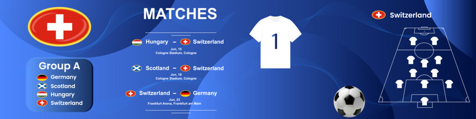 Information banner of the Swiss national football team with match schedule. Seamless carousel for Instagram.