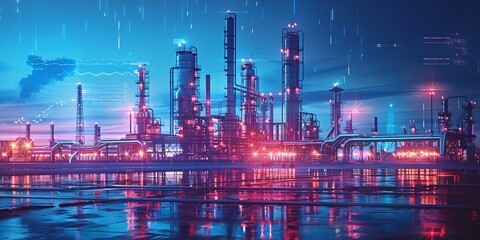 Storage tanks are erected in petrochemical factories, which form a frame of the infrastructure for the formation of industrial energy entire view and space, Generative AI.