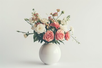 A bouquet of flowers in a white vase . photo on white isolated background