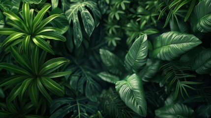 Lush Green Plants Poster Mockup, Textures and Colors Close-Up, AI Created - obrazy, fototapety, plakaty