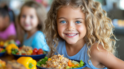 Children are happy to have a meal together.