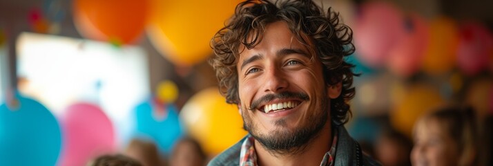 Naklejka premium Portrait of a cheerful, happy young man with a handsome smile and confident expression