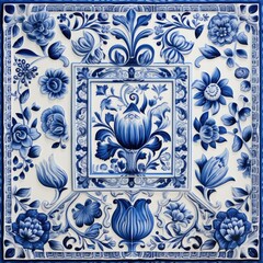 Traditional Dutch Delftware Tiles in Cobalt Blue and White, Floral and Landscape Designs