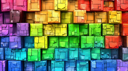 Colorful Geometric Cubes Pattern with Textured Blocks