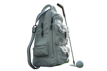 Golf bag and golf ball isolated on a transparent background