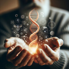 hand with DNA- Genetics and medical science