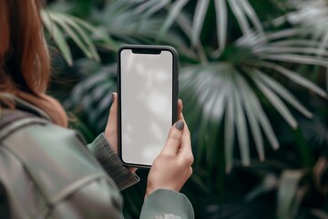 Screen display over shoulder of a girl holding an smartphone with an entirely grey screen