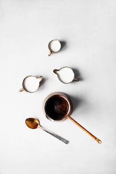 Turkish coffee and milk pitchers