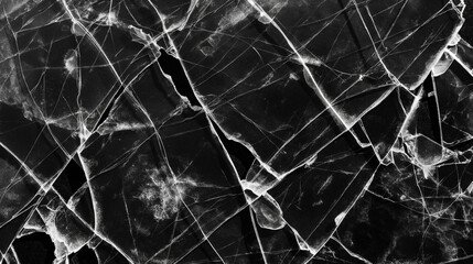 Intricate Web of Broken Glass on Black. Generative AI