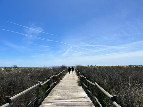 Boardwalk at beach El Muntanyans around Torredembarra