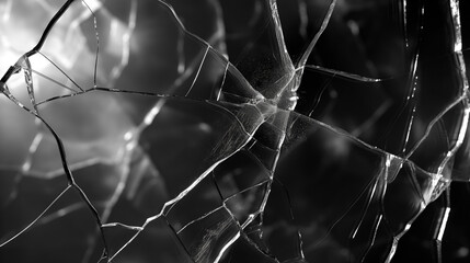 Intricate Web of Broken Glass on Black. Generative AI - obrazy, fototapety, plakaty