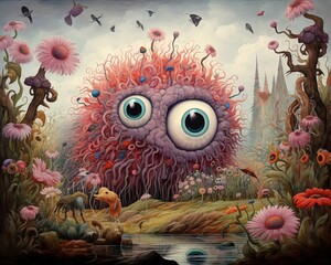 A random monster with googly eyes illustrated by a unique artist