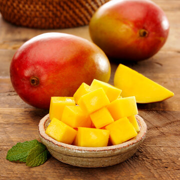 Cubes of fresh red mango