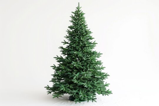 A tall, artificial green Christmas tree without decorations isolated on a white background. Artificial Green Christmas Tree Isolated