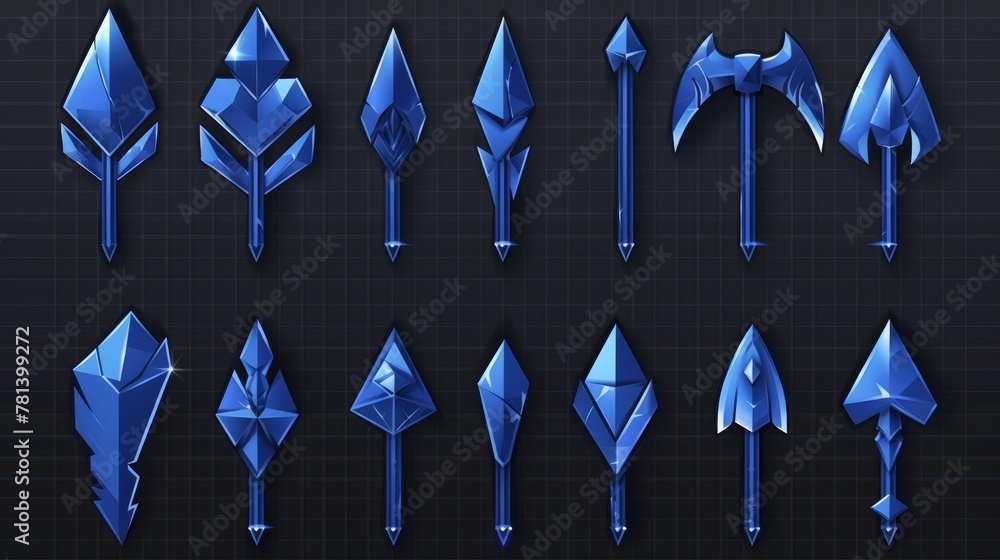 Poster three 3d blue arrow cursors isolated on transparent background. modern illustration of glossy direct