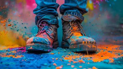 Stomp the colored  with foot