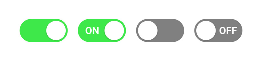 Toggle switch button. Turn on, off interface slider vector. Power push.