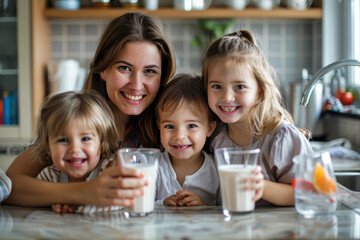 Obraz na płótnie Canvas Mother and Children Drinking Milk