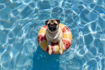 Dog Enjoying a Swim in the Pool - obrazy, fototapety, plakaty