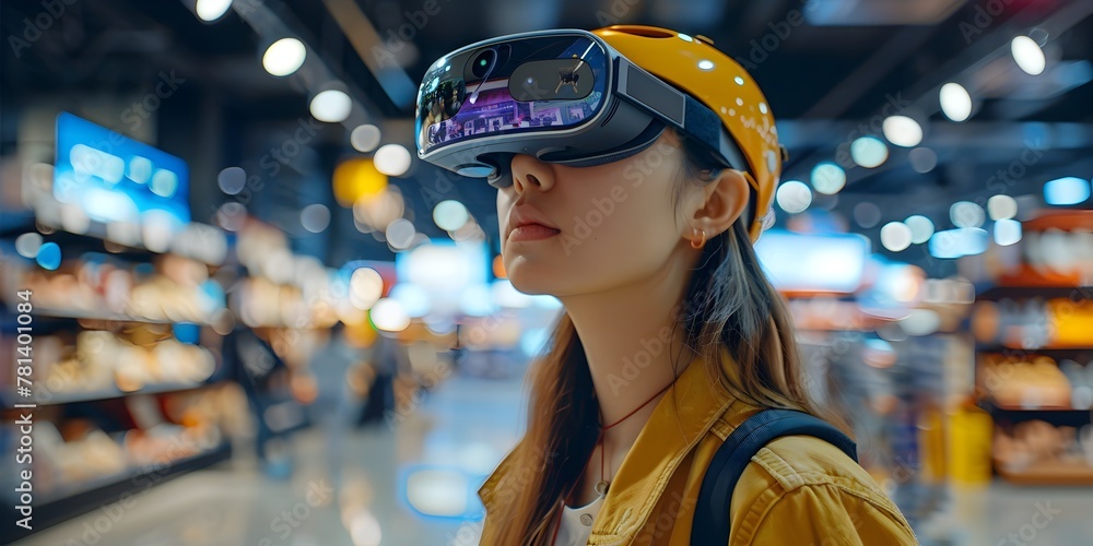 Poster the use of augmented reality in retail offering customers a futuristic shopping experience with tech