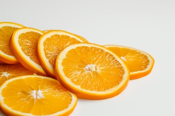Beautifully arranged fresh healthy sliced oranges with a white background . photo on white isolated background