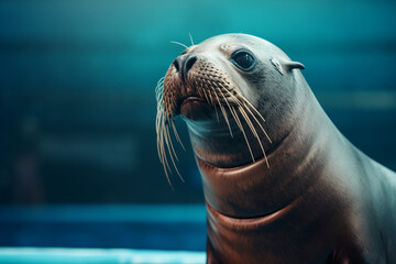 Naklejka premium People swimming with dolphins aquapark Generative AI creation colorful summer picture selfie