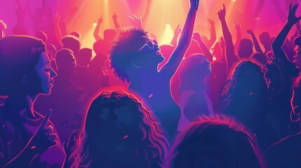 Fototapeta na wymiar Dynamic vector art showcasing a group of people reveling in a lively party atmosphere.
