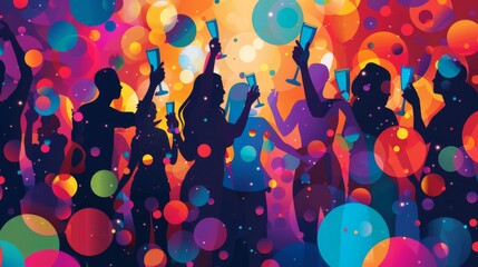 Sleek vector art portraying the energetic atmosphere of a party celebration.